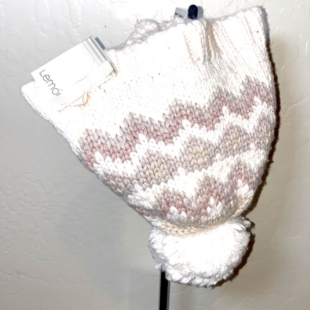 Lemon Winter Beige & White Beenie Hat Size One Size NWT